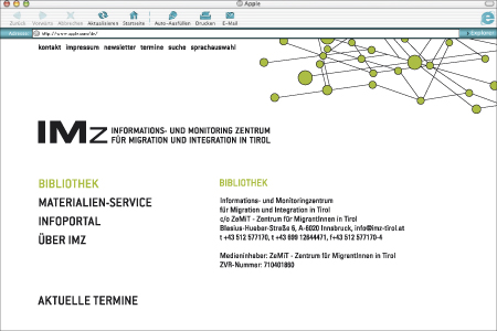 Informations- und Monitoringzentrum für Migration und Integration in Tirol 
 Homepage Menüpunkt Bibliothek Gestaltung und Programmierung
