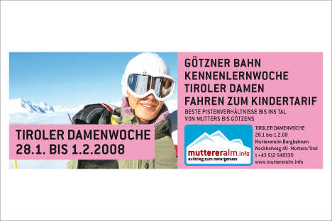 Muttereralm Bergbahnen Inseratengestaltung Tiroler Damenwoche