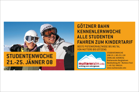 Muttereralm Bergbahnen Inseratengestaltung Tiroler Studentenwoche